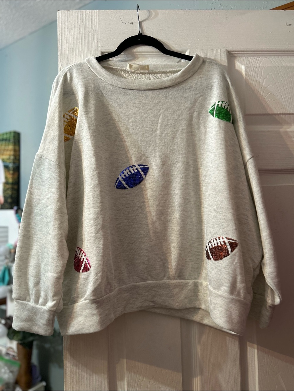 Gray Embroidered Football Pullover Sweater